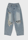 Chemnock Washed Distressed Wide Denim Pants