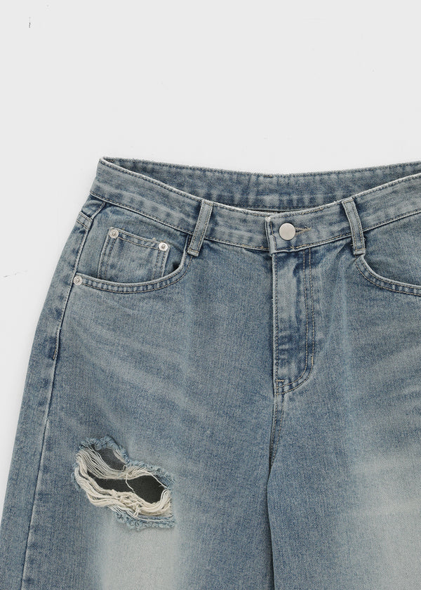 Chemnock Washed Distressed Wide Denim Pants