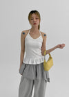 Trokin Dot Frill Halter Sleeveless Top