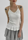Trokin Dot Frill Halter Sleeveless Top