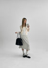 Mine Chiffon Frill Dot Midi Skirt