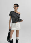 Selchu One-Shoulder Stripe Short Sleeve Tee