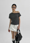 Selchu One-Shoulder Stripe Short Sleeve Tee