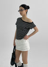 Selchu One-Shoulder Stripe Short Sleeve Tee