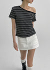 Selchu One-Shoulder Stripe Short Sleeve Tee