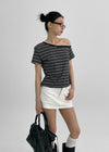 Selchu One-Shoulder Stripe Short Sleeve Tee