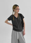 Dot Stripe Henley Neck Short Sleeve Hoodie