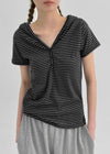 Dot Stripe Henley Neck Short Sleeve Hoodie