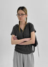 Dot Stripe Henley Neck Short Sleeve Hoodie