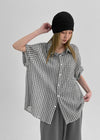 (UNISEX) Dalpo Seersucker Short Sleeve Check Shirt