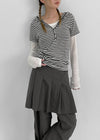 Dot Stripe Henley Neck Short Sleeve Hoodie
