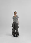 Dot Stripe Henley Neck Short Sleeve Hoodie