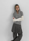 Dot Stripe Henley Neck Short Sleeve Hoodie