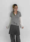 Dot Stripe Henley Neck Short Sleeve Hoodie