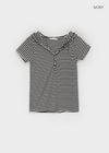 Dot Stripe Henley Neck Short Sleeve Hoodie
