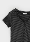 Dot Stripe Henley Neck Short Sleeve Hoodie