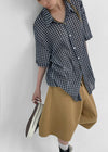 (UNISEX) Dalpo Seersucker Short Sleeve Check Shirt