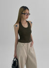 Wilep Folding Back Pocket Wide Cotton Pants