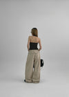 Wilep Folding Back Pocket Wide Cotton Pants