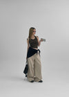Wilep Folding Back Pocket Wide Cotton Pants