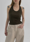 Rachit Ribbed Crop Halter Sleeveless Top