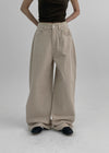 Wilep Folding Back Pocket Wide Cotton Pants