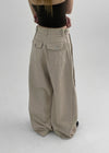 Wilep Folding Back Pocket Wide Cotton Pants