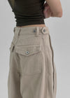 Wilep Folding Back Pocket Wide Cotton Pants