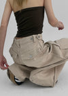 Wilep Folding Back Pocket Wide Cotton Pants