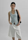 Ollatin Button Backless Halter Sleeveless Top (Built-in Cap)