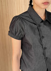 Lanby Pocket Asymmetric Button Puff Shirt
