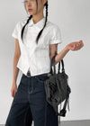 Lanby Pocket Asymmetric Button Puff Shirt