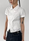 Lanby Pocket Asymmetric Button Puff Shirt