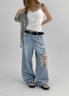 Rildy Distressed Wide Denim Pants