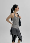 Ollatin Button Backless Halter Sleeveless Top (Built-in Cap)