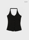 Ollatin Button Backless Halter Sleeveless Top (Built-in Cap)
