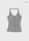 Ollatin Button Backless Halter Sleeveless Top (Built-in Cap)
