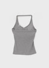 Ollatin Button Backless Halter Sleeveless Top (Built-in Cap)