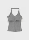 Ollatin Button Backless Halter Sleeveless Top (Built-in Cap)