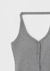 Ollatin Button Backless Halter Sleeveless Top (Built-in Cap)