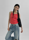 Allneu Henley Neck Star Dot Sleeveless Top
