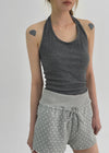 Rachit Ribbed Crop Halter Sleeveless Top