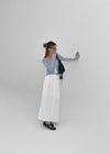 Queshion Back Banding Slit Nylon Long Skirt