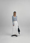 Queshion Back Banding Slit Nylon Long Skirt