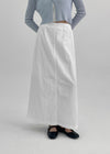 Queshion Back Banding Slit Nylon Long Skirt