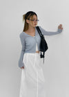 Queshion Back Banding Slit Nylon Long Skirt