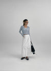 Queshion Back Banding Slit Nylon Long Skirt