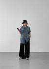(UNISEX) Neverby Oversized Denim Short Sleeve Shirt