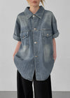 (UNISEX) Neverby Oversized Denim Short Sleeve Shirt