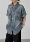 (UNISEX) Neverby Oversized Denim Short Sleeve Shirt